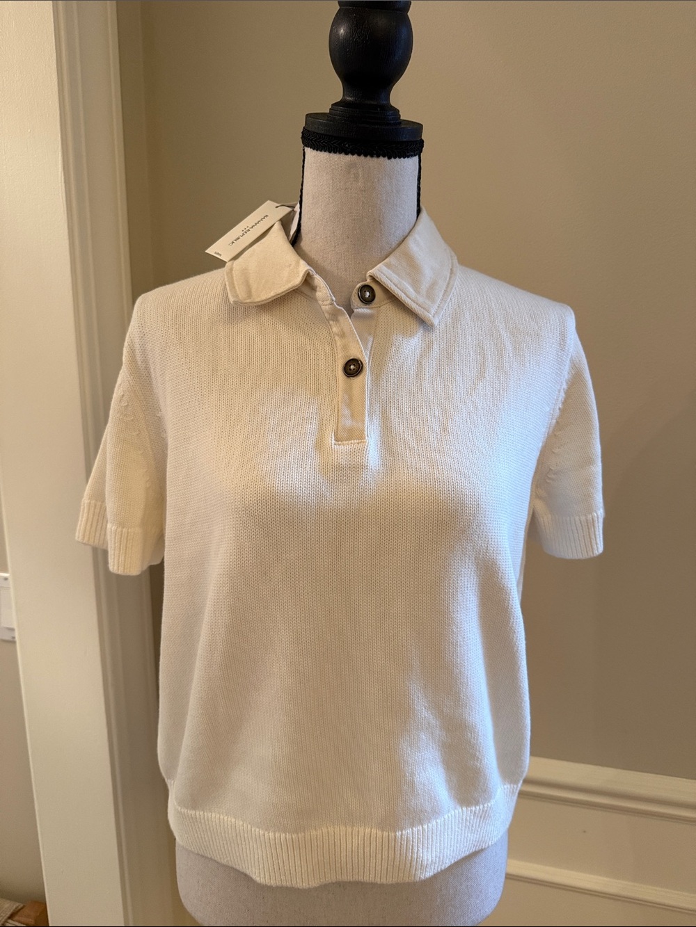 Banana Republic Denim Collar Sweater Polo NWT Women's M Snow Day Ivory
